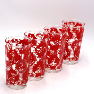 vintage South American Themed Water Glasses set of four 