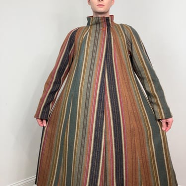 80s Multicolored striped wool swing coat 