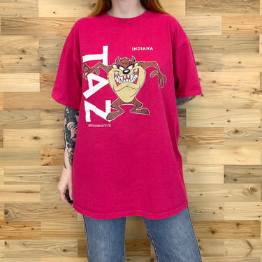 Vintage 90's Taz Tasmanian Devil Looney Tunes Indiana Striped Tee Shirt T-Shirt 