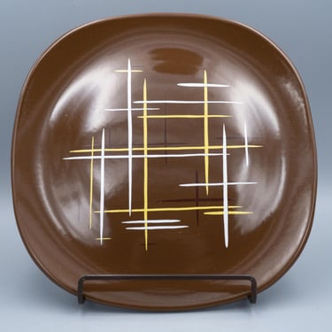 Harmony House Parchment Brown Dinner Plate | Vintage Mid Century Modern Square Dinnerware | Sears & Roebuck 