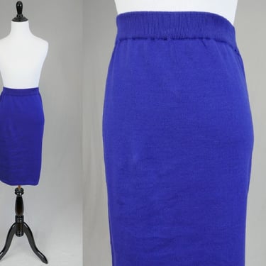90s Sweater Knit Skirt - Deadstock w/ Tag - Blue Cotton w/ Bit of a Purple Tint - Pappagallo - Vintage 1990s - Sz Medium M 