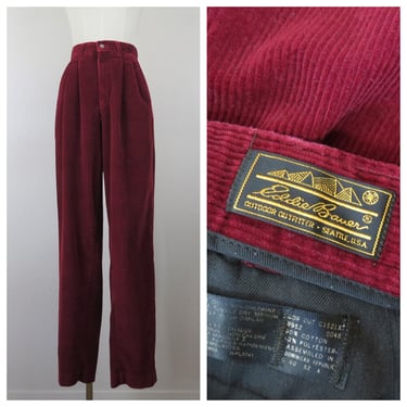 Vintage 1980s high waist corduroy pleated pants, slacks, wide wale, preppy, trousers, xs 