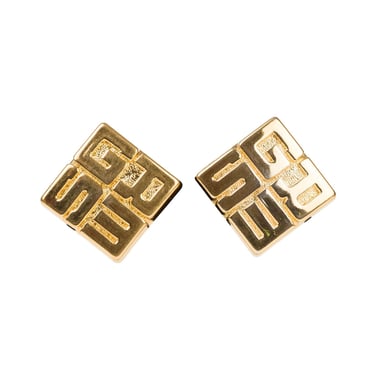 Madame Grès 1980s Vintage Logo Gold-Tone Square Clip-On Earrings 