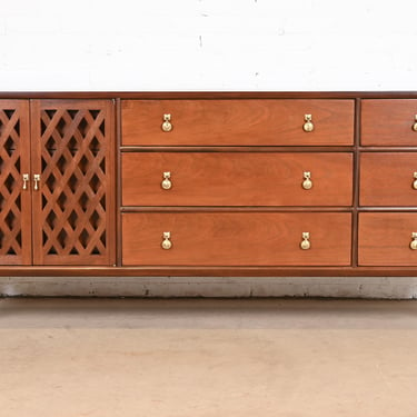 John Stuart Mid-Century Modern Walnut Triple Dresser or Credenza, Newly Refinished