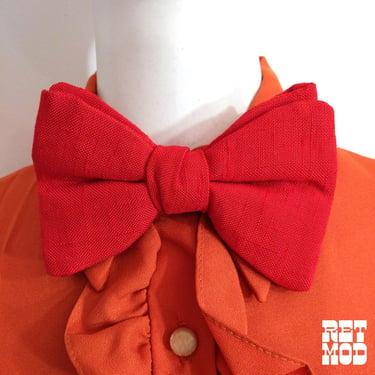 Cute Vintage 70s Red Linen Adjustable Bow Tie 