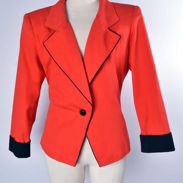 80's UNGARO Red & Black Vintage Blazer Jacket 1980's Designer Suit Jacket Women's Medium, Emanuel Ungaro 