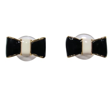 Kate Spade - Gold, Black &amp; White &quot;Take a Bow&quot; Stud Earrings