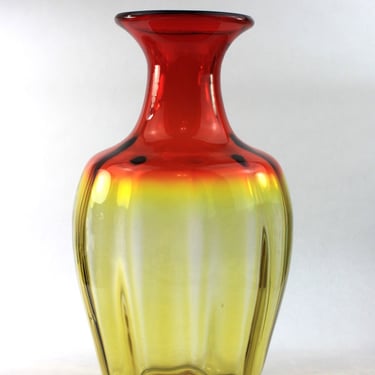 Blenko Tangerine Topaz Amberina Optic Floor Vase 