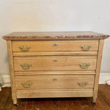 Three Drawer Marble Top Oak Lowboy.