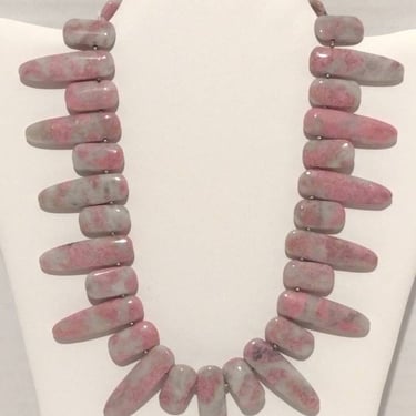 Vintage Pink Tourmaline in Matrix Beaded Gemstone Statement Necklace 18" 