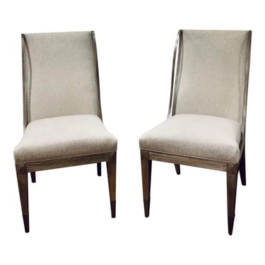 Caracole Organic Modern Gray and White Open Arms Side Chairs Pair