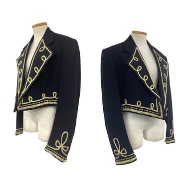 Vtg Vintage 1980s 80s Mariachi Traje De Charro Lace Gold Cropped Black Jacket 