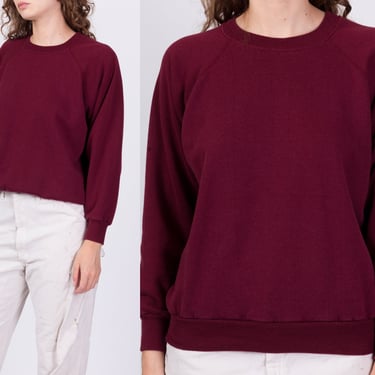 80s Maroon Soft Raglan Sweatshirt - Men's Medium Short, Women's Large | Vintage Blank Crewneck Cropped Plain Pullover Top 