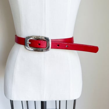 Vintage 2000s Y2K Red Leather Belt / 31"-35" belt 