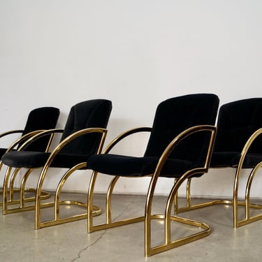 Set of 4 Art Deco Hollywood Regency Brass Dining Arm Chairs 