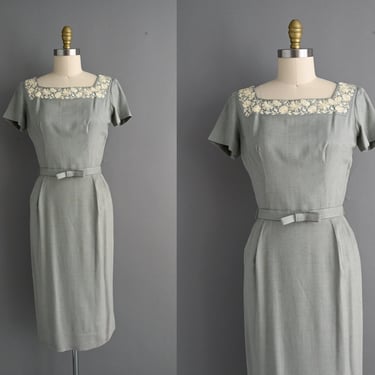 vintage 1950s Dove Gray Wiggle Dress - Small 