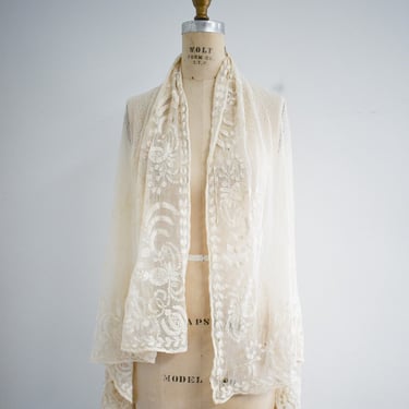 Antique Cream Embroidered Mesh Wrap 