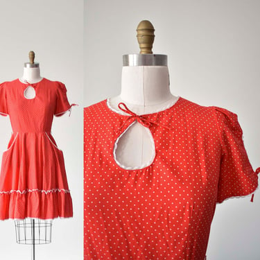 1970s Red Polka Dot Square Dancing Dress / Polka Dot Western Style Dress / Red Square Dance Dress / Vintage Square Dance Dress 