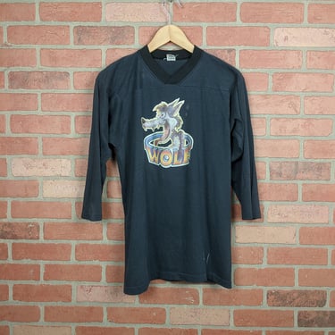 Vintage 70s / 80s Double Sided Wolf Iron-On ORIGINAL Longsleeve Tee - Medium / Large 