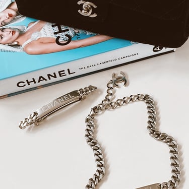 Vintage CHANEL ID Logo Letters Silver XL Large Thick Chain Hair Barrette Clip Accessory 
