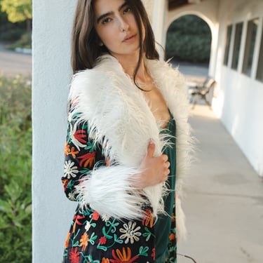 Penny Tulip Embroidered Faux Fur Jacket 