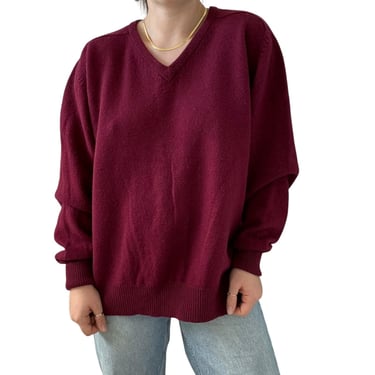 Vintage 1990s Unisex Turf Club Red 100% Lambswool V Neck Preppy Sweater Sz XL 