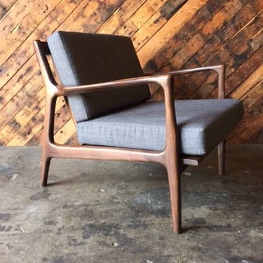 Custom Mid Century Danish Style Lounge Chair - Solid Walnut (choose any fabric) 