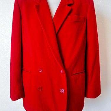 100% CASHMERE Blazer Jacket Neiman-Marcus Vintage 1980's Red, Double Breasted, Size Medium 10 