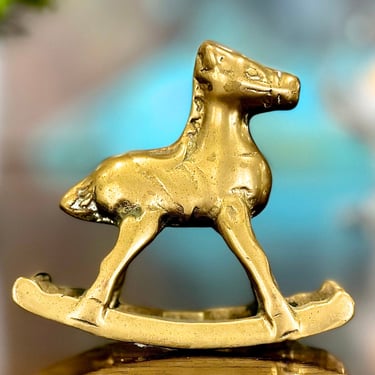 VINTAGE: Small Solid Brass Rocking Horse Figurine - Brass Figurine - Brass Animal - Kids Room - Nursery - SKU 00040158 