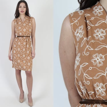 50s Embroidered Floral Party Dress / 1950s Rockabilly Cross Stitched House Frock / MCM Style Delicate Mid Century Dress 