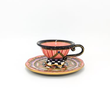 Amber Rose by Ambiance Black & White Checkered Tea Cup and Saucer 