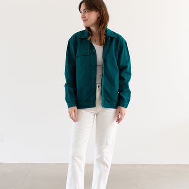 Vintage Emerald Green Single Pocket Work Jacket | Unisex Cotton Utility | Made in Italy | M | IT451 