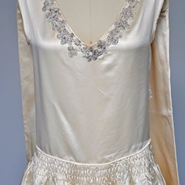 vintage 1920s ivory silk wedding dress w/ long train XS 