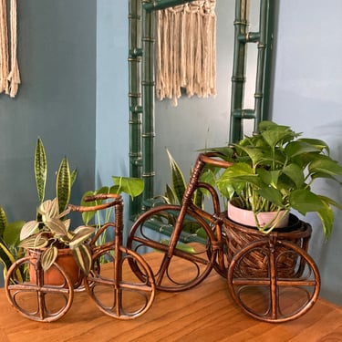 Rattan bicycle planter wicker Planters Plant stand Mid century 70s 