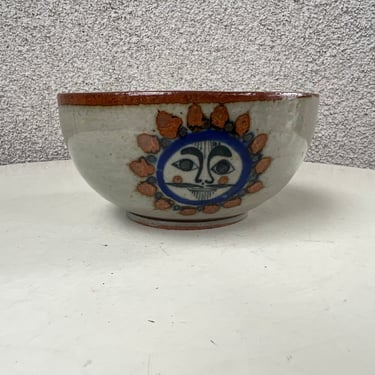 Vtg Mexican Pottery Small Bowl Sun Theme 5” X 2.5” 