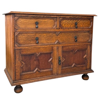 Free shipping within continental US - Early 20th Century Antique Jacobean Style English Cabinet with Oak Construction and Metal Drop Pulls 