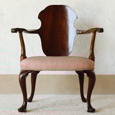 18th C. George II Carved Walnut Armchair Upholstered in Madeaux
