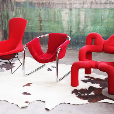 Vintage Original Armchair by Terje Ekstrom Norway 80s McM Postmodern Lounge Chair in Red 