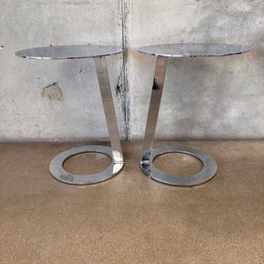 Pair of Heavy Metal Chrome Side Tables Attributed to Ligne Roset 1990's