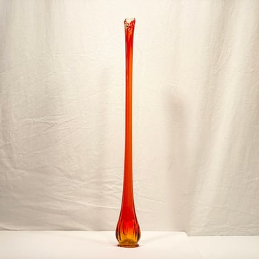 L.E. Smith 23" Red Skinny Ribbed Swung Vase 