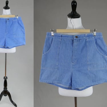 70s Sears Jean Shorts - 33-37 waist - High Rise - Light Blue Thin Denim - Vintage 1970s - XL 