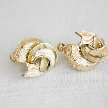 1960s Coro Gold Textured Swirl Clip Earrings 