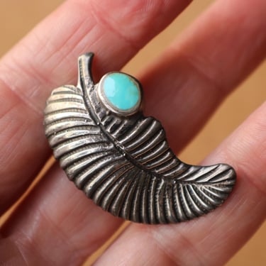 Sterling Leaf Brooch / Southwest Turquoise and Silver Pin / Vintage Jewelry 