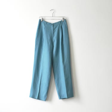 vintage blue linen pants, high waisted trousers 