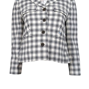 J.Crew Collection - Ivory & Black Plaid Wool Blend Cropped Jacket Sz 2