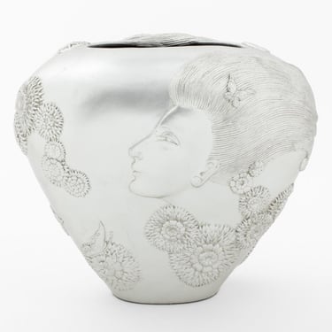 Erte &quot;She Loves Me&quot; Silvered Bronze Vase, 1987