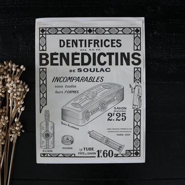 Vintage French Advertisement, Dentifrices Bénédictins de Soulac, 1922 Toothpaste Print 
