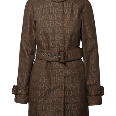 Versace Brown Cotton Blend Trench Coat Woman