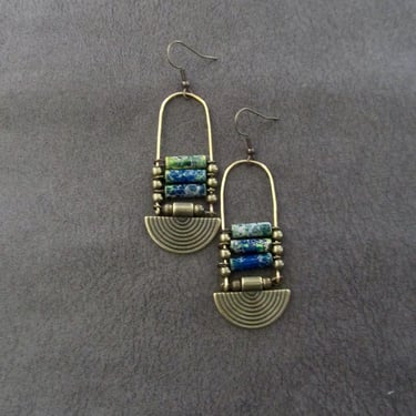 Sediment jasper earrings, bronze tribal chandelier earrings, unique ethnic earrings, modern southwestern earrings, boho chic earrings 2205 