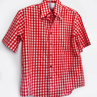 Towncraft MEN's Button Down Shirt LARGE Vintage Red White Check, 47